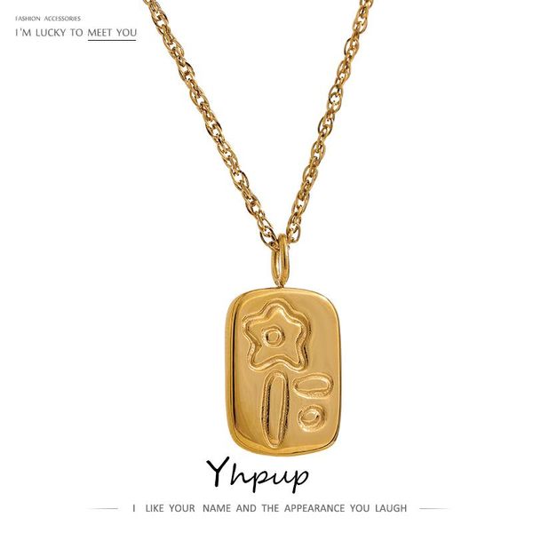 pendant necklaces yhpup 316l stainless steel square necklace texture metal 18 k flower collar jewelry bijoux femme gala gift, Silver
pendant necklaces yhpup 316l stainless steel square necklace texture metal 18 k flower collar jewelry bijoux femme gala gift, Silver