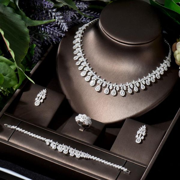 earrings & necklace hibride luxury women jewelry water drop bridal cz bracelet ring 4pcs big wedding sets for bride n-692, Silver
earrings & necklace hibride luxury women jewelry water drop bridal cz bracelet ring 4pcs big wedding sets for bride n-692, Silver