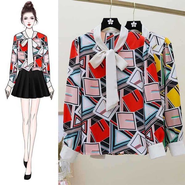 women's knits & tees geometric print long sleeve chiffon shirt women spring summer ladies elegant bow collar womens blouse 7p, White
women's knits & tees geometric print long sleeve chiffon shirt women spring summer ladies elegant bow collar womens blouse 7p, White