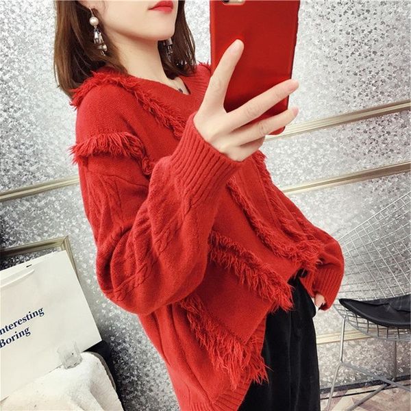 quality autumn / winter 2021 ol temperament korean pullover tassel v-neck loose sweater for women women's sweaters, White;black
quality autumn / winter 2021 ol temperament korean pullover tassel v-neck loose sweater for women women's sweaters, White;black