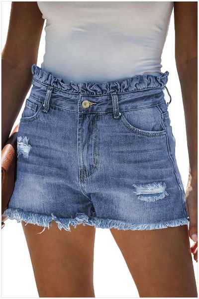street tide mid-rise women's denim shorts jeans, Blue