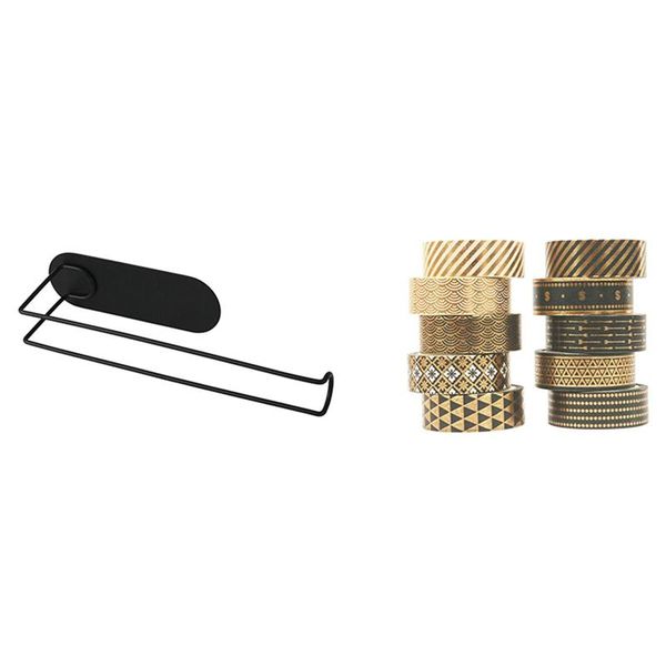 wall stickers nordic iron paper towel holder mounted storage rack with 10 rolls black gold foil washi tape set
wall stickers nordic iron paper towel holder mounted storage rack with 10 rolls black gold foil washi tape set