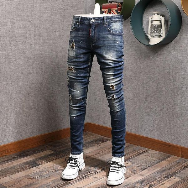men's jeans european american street fashion men retro black blue elastic slim ripped distressed destroyed denim punk pants
men's jeans european american street fashion men retro black blue elastic slim ripped distressed destroyed denim punk pants