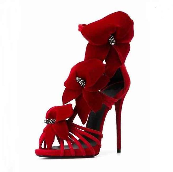 dress shoes female sandals in high heels, sexy, red flower, dress, big size, , summer heels szr7, Black