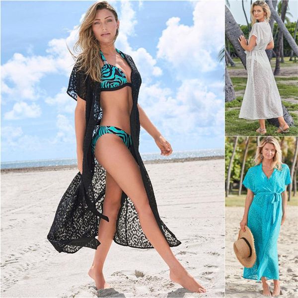 women's swimwear 2021 summer solid color lace see-through cardigan dress belt seaside vacation ladies blouse beach skirt, White;black
women's swimwear 2021 summer solid color lace see-through cardigan dress belt seaside vacation ladies blouse beach skirt, White;black