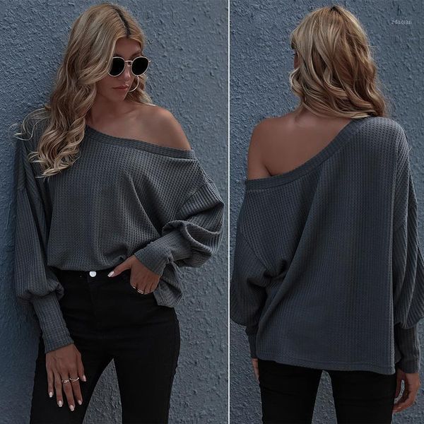 women's autumn off-the-shoulder sweater pure color temperament loose and thin oblique collar knitwear gray sweaters, White;black
women's autumn off-the-shoulder sweater pure color temperament loose and thin oblique collar knitwear gray sweaters, White;black