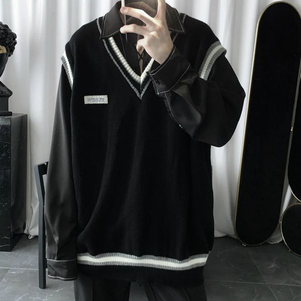 sweater vest men v-neck patchwork leisure loose all-match streetwear sleeveless sweaters mens chic korean style teens couples, White;black
sweater vest men v-neck patchwork leisure loose all-match streetwear sleeveless sweaters mens chic korean style teens couples, White;black