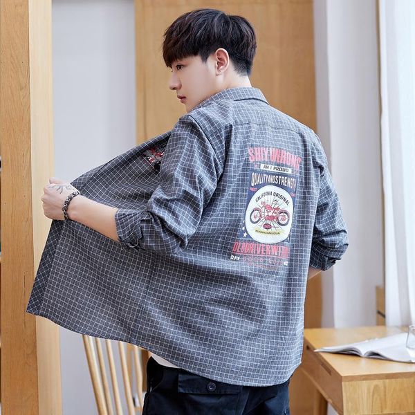 men's casual shirts back printing flannel plaid or striped long-sleeved shirt fashion button, White;black
men's casual shirts back printing flannel plaid or striped long-sleeved shirt fashion button, White;black