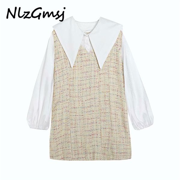 dres fashion twill tweed lantern sleeve mini peter pan collar cute blouses 210628, Black;gray
dres fashion twill tweed lantern sleeve mini peter pan collar cute blouses 210628, Black;gray