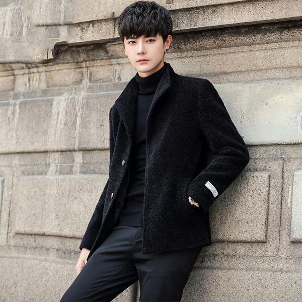 men's wool & blends 2021 autumn winter coats fashion turn-down collar thick warm woolen coat male casual slim jacket overcoat b537, Black
men's wool & blends 2021 autumn winter coats fashion turn-down collar thick warm woolen coat male casual slim jacket overcoat b537, Black