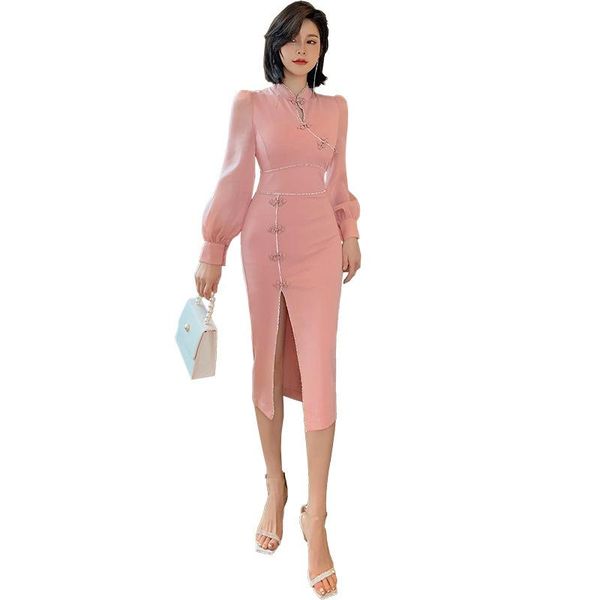 autumn winter chinese traditional vintage dress woman long sleeve pink qipao cheongsam ladies sheath split wrap women casual dresses, Black;gray
autumn winter chinese traditional vintage dress woman long sleeve pink qipao cheongsam ladies sheath split wrap women casual dresses, Black;gray