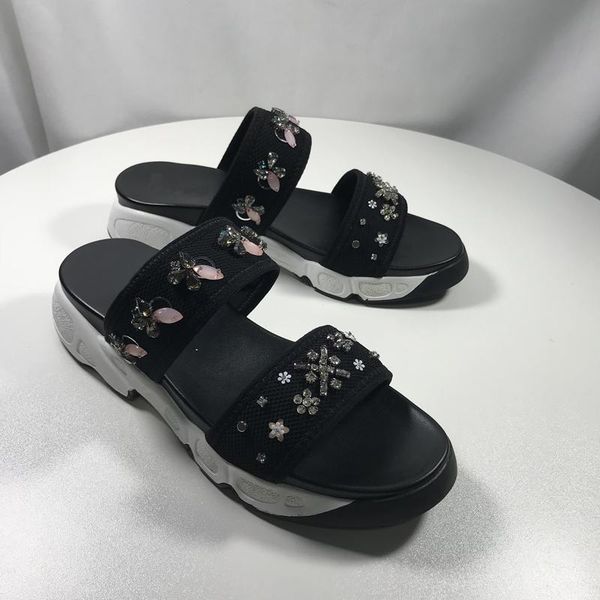 fashion rhinestone mesh platform sandals female open toe flat shoe beaded flowers heavy-bottomed wedge slippers, Black
fashion rhinestone mesh platform sandals female open toe flat shoe beaded flowers heavy-bottomed wedge slippers, Black