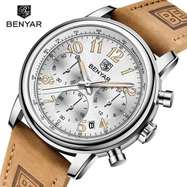 wristwatches benyar 2021 luxury men quartz wristwatch sports leather military watches 3atm waterproof fashion watch for reloj hombre, Slivery;brown
wristwatches benyar 2021 luxury men quartz wristwatch sports leather military watches 3atm waterproof fashion watch for reloj hombre, Slivery;brown