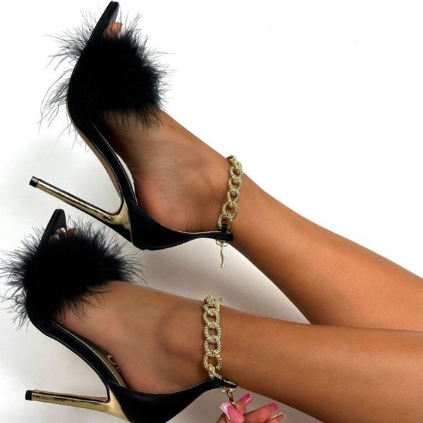 sandals 2021 ladies stiletto pointed metal chain plush zipper high heels banquet large size women's shoes, Black
sandals 2021 ladies stiletto pointed metal chain plush zipper high heels banquet large size women's shoes, Black