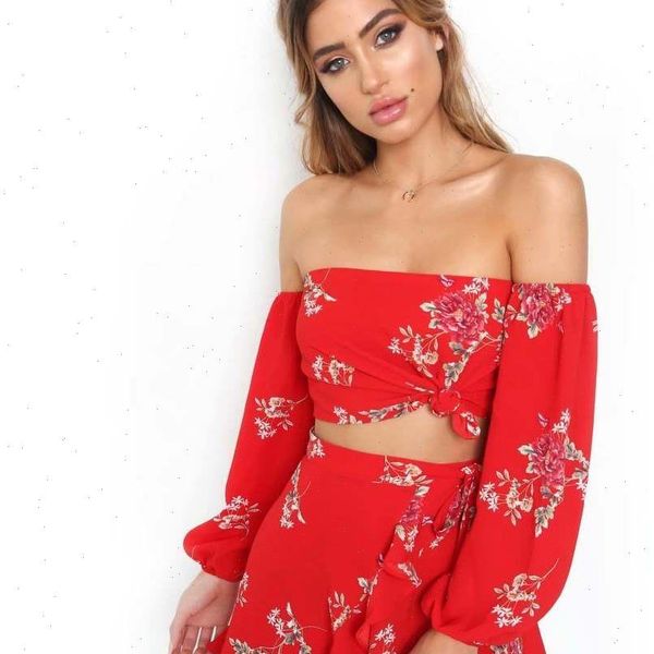 off shoulder floral casual beach womens tracksuits two piece crop skirt sets 2pcs summer fashion clothes, Gray
off shoulder floral casual beach womens tracksuits two piece crop skirt sets 2pcs summer fashion clothes, Gray