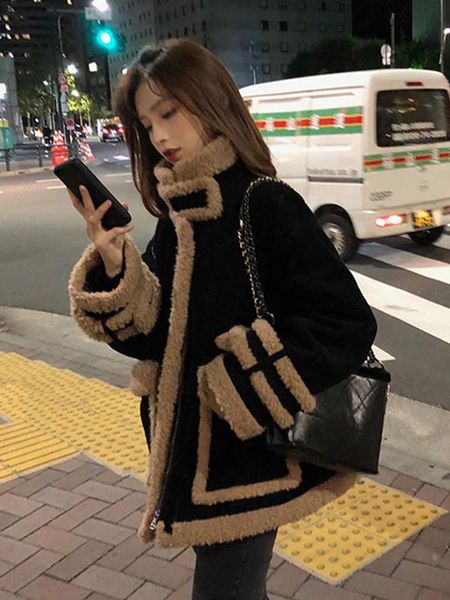 women's fur & faux women 2021 autumn winter lamb leather jacket female lambs wool collar moto zipper warm outwear c559, Black
women's fur & faux women 2021 autumn winter lamb leather jacket female lambs wool collar moto zipper warm outwear c559, Black