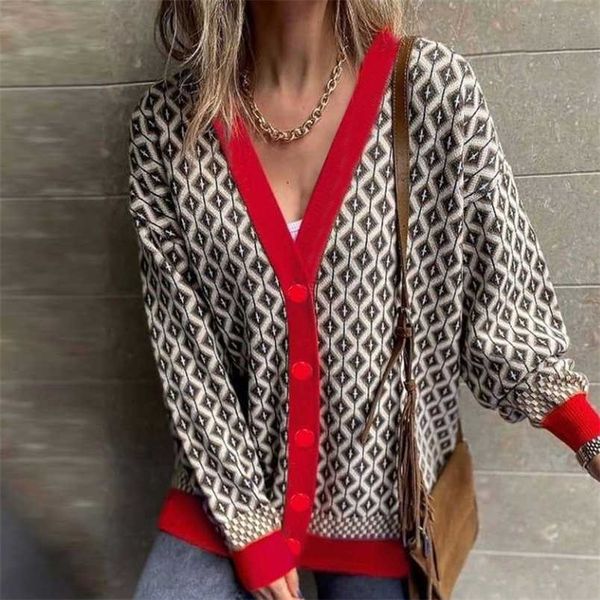 women sweater knitted houndstooth cardigan v-neck jumper loose casual lady female clothes lattice single-breasted buttons 211007, White;black
women sweater knitted houndstooth cardigan v-neck jumper loose casual lady female clothes lattice single-breasted buttons 211007, White;black