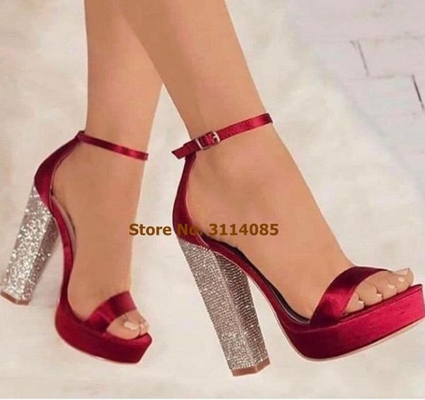 women silver crystal bling chunky heels sandals glittering platform wedding shoes red black color patchwork dress pumps
women silver crystal bling chunky heels sandals glittering platform wedding shoes red black color patchwork dress pumps