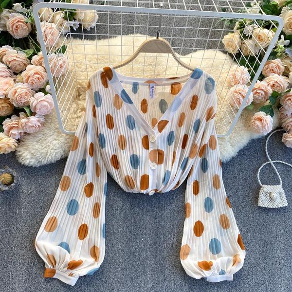 women's blouses & shirts big colorful polka dots lantern sleeve pleated chiffon women shirt v neck chemisier femme blusa mujer camisa, White
women's blouses & shirts big colorful polka dots lantern sleeve pleated chiffon women shirt v neck chemisier femme blusa mujer camisa, White