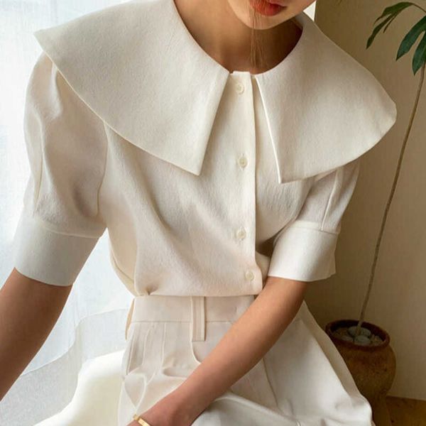 peter pan collar long sleeve single breast blouse women work style ol white blusas summer shirt feminino loose 210601
peter pan collar long sleeve single breast blouse women work style ol white blusas summer shirt feminino loose 210601