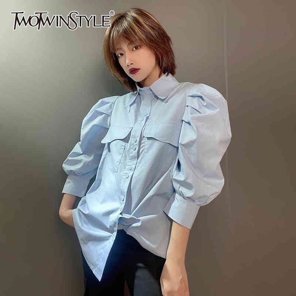 casual solid shirt for women lapel puff three quarter sleeve patchwork blouses female summer fashion style 210524, White
casual solid shirt for women lapel puff three quarter sleeve patchwork blouses female summer fashion style 210524, White