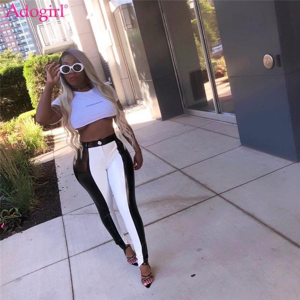 adogirl women color patchwork pu leather pencil pants button zipper bottom fashion casual trousers plus size s-3xl women's & capris, Black;white
adogirl women color patchwork pu leather pencil pants button zipper bottom fashion casual trousers plus size s-3xl women's & capris, Black;white
