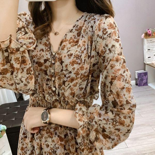 floral chiffon s 2021 summer long sleeve v-neck waist slim temperament skirt fashion, White
floral chiffon s 2021 summer long sleeve v-neck waist slim temperament skirt fashion, White