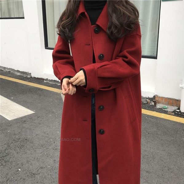 women's wool & blends 2021 fall/winter mid-length woolen coat korean version loose thin single-breasted pure color simple qm*, Black
women's wool & blends 2021 fall/winter mid-length woolen coat korean version loose thin single-breasted pure color simple qm*, Black