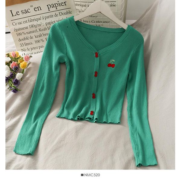 women's knits & tees women sweaters 2021 spring autumn sweet girls v-neck cherry embroidery design all-match knitted cardigans, White
women's knits & tees women sweaters 2021 spring autumn sweet girls v-neck cherry embroidery design all-match knitted cardigans, White