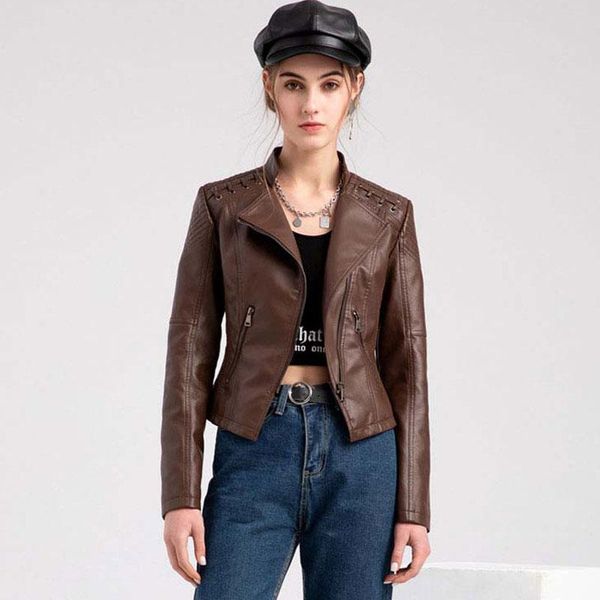 women's leather & faux 2021 autumn pu jacket women plus size biker motorcycle jackets zipper coat female, Black
women's leather & faux 2021 autumn pu jacket women plus size biker motorcycle jackets zipper coat female, Black