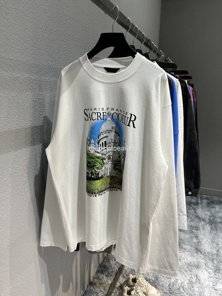 women's t-shirt autumn and winter high version b paris castle front back printed pullover round neck loose t-shirt long sleeve, White
women's t-shirt autumn and winter high version b paris castle front back printed pullover round neck loose t-shirt long sleeve, White
