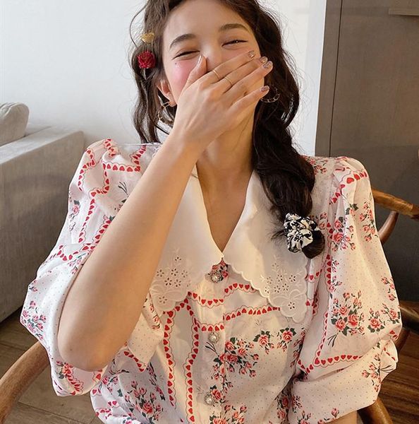 women's blouses & shirts puff sleeve blouse women single breasted fashion korean peter pen collar spring summer floral print you283, White
women's blouses & shirts puff sleeve blouse women single breasted fashion korean peter pen collar spring summer floral print you283, White