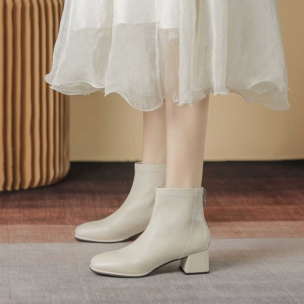 beige thick heel short women's spring and autumn single french high heels thin boots martin small square head sheepskin white, Black
beige thick heel short women's spring and autumn single french high heels thin boots martin small square head sheepskin white, Black
