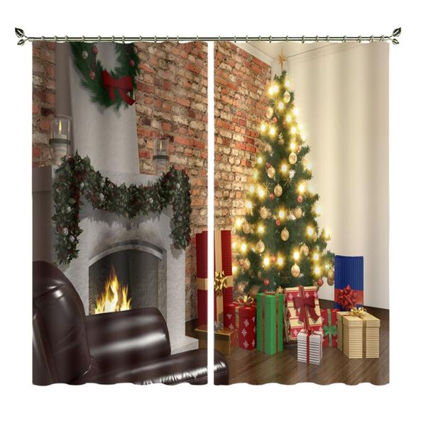 curtain & drapes golden light ball christmas tree digital printed brushed shading custom curtains