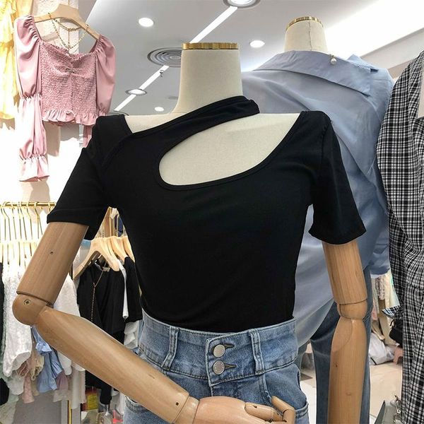 women's t-shirt hollow out skew collar women pullovers 2021 summer fashion halter black short-sleeved female bottoming slim, White
women's t-shirt hollow out skew collar women pullovers 2021 summer fashion halter black short-sleeved female bottoming slim, White
