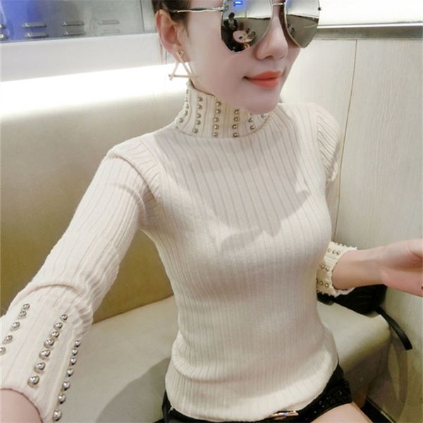 women's sweater thick high collar winter beaded slim bottoming shirt pullover long-sleeved knit 210427, White;black
women's sweater thick high collar winter beaded slim bottoming shirt pullover long-sleeved knit 210427, White;black
