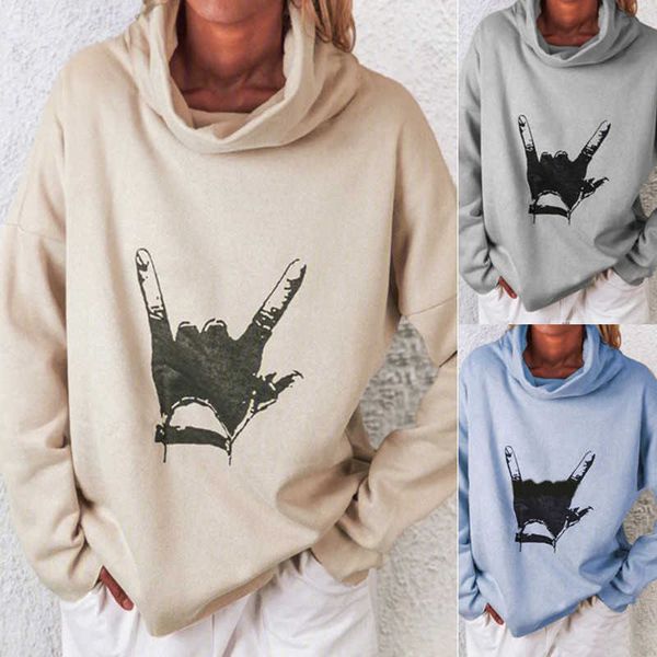 fashion hoodies women's high collar long sleeve casual finger printed sweater, Black
fashion hoodies women's high collar long sleeve casual finger printed sweater, Black