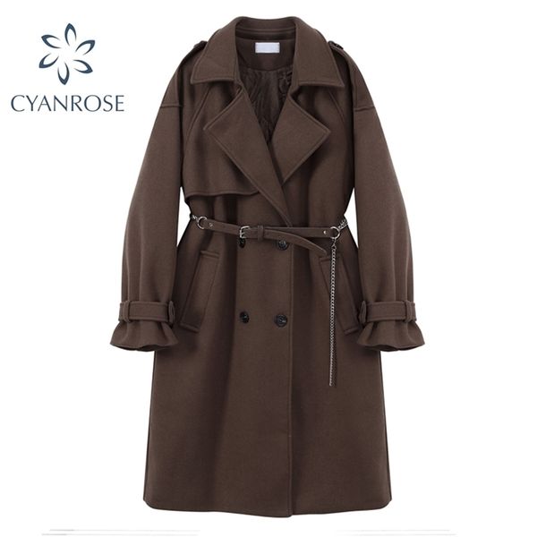 women fashion with belt loose woolen jacket coat slim vintage long sleeve side pockets female outerwear chic warm overcoat 210515, Black
women fashion with belt loose woolen jacket coat slim vintage long sleeve side pockets female outerwear chic warm overcoat 210515, Black