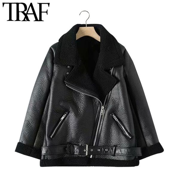 traf women fashion thick warm winter fur faux leather oversized jacket coat vintage long sleeve female outerwear chic 210415, Black;brown
traf women fashion thick warm winter fur faux leather oversized jacket coat vintage long sleeve female outerwear chic 210415, Black;brown