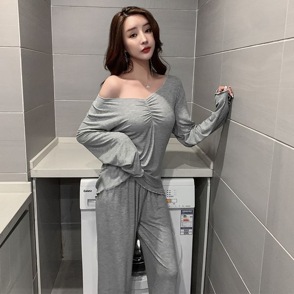 women's sleepwear v neck spring autumn pajamas women home clothes modal cotton pyjamas suit long sleeve trousers loose 2 piec, Black;red
women's sleepwear v neck spring autumn pajamas women home clothes modal cotton pyjamas suit long sleeve trousers loose 2 piec, Black;red