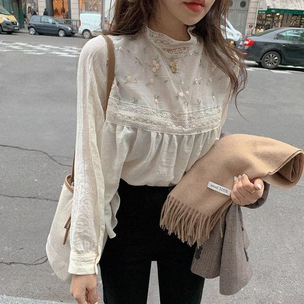elegant lace stand collar blouse shirt hollow out floral embroidery feminine blouses women long sleeve women's & shirts, White
elegant lace stand collar blouse shirt hollow out floral embroidery feminine blouses women long sleeve women's & shirts, White