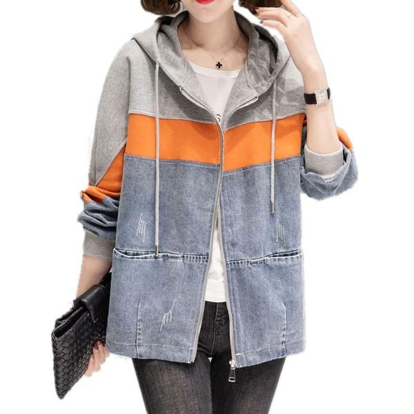 women's jackets 2021 spring autumn hooded denim jacket women color splicing loose casual jean coat streetwear cowboy outwear female y0, Black;brown
women's jackets 2021 spring autumn hooded denim jacket women color splicing loose casual jean coat streetwear cowboy outwear female y0, Black;brown