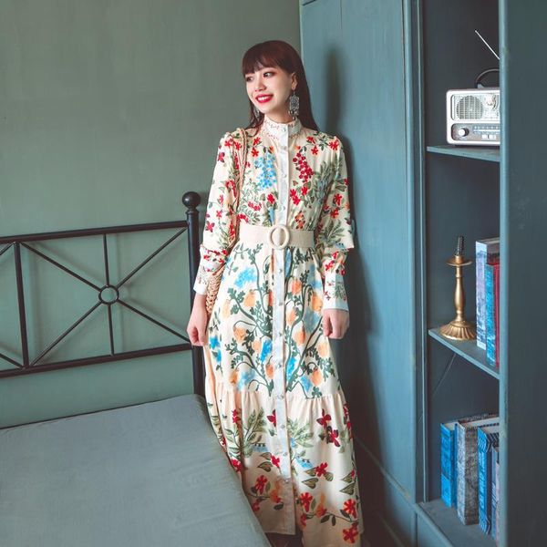 make design feeling light luxury socialite printing long-sleeved dress to restore ancient ways button belt of the casual dresses, Black;gray
make design feeling light luxury socialite printing long-sleeved dress to restore ancient ways button belt of the casual dresses, Black;gray