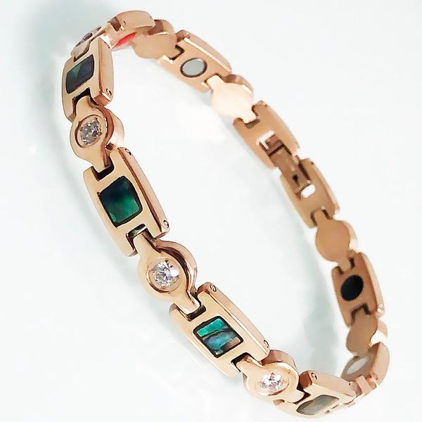 link, chain women's rose gold plated stainless steel wrist bracelets shell cubic zirconia health care magnetic therapy armband jewelry, Black
link, chain women's rose gold plated stainless steel wrist bracelets shell cubic zirconia health care magnetic therapy armband jewelry, Black