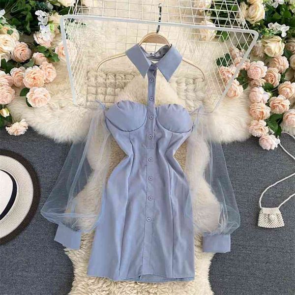 autumn new fashion hollow-out lapel mesh long sleeve dress women vestido feminino p215 210409, Black;gray
autumn new fashion hollow-out lapel mesh long sleeve dress women vestido feminino p215 210409, Black;gray