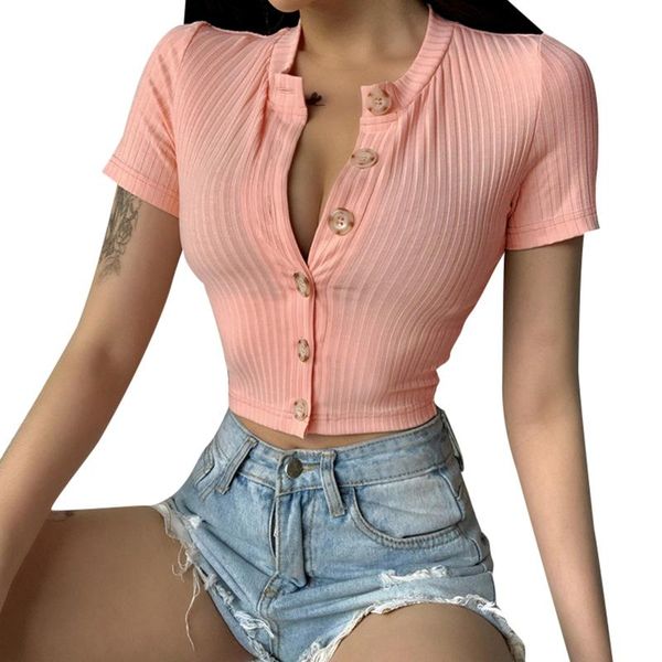 women's t-shirt hirigin 2021 women short sleeve solid color summer fashion round neck buttons crop for ladies, White
women's t-shirt hirigin 2021 women short sleeve solid color summer fashion round neck buttons crop for ladies, White