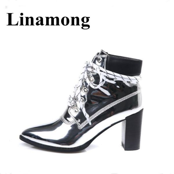 boots fashion classic mirror women pointed toe and square high heel lace-up quality genuine leather winter ankle, Black
boots fashion classic mirror women pointed toe and square high heel lace-up quality genuine leather winter ankle, Black