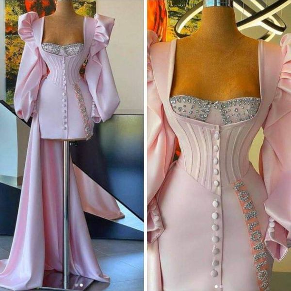 short pink beading prom dresses with side train beading long sleeve evening cocktail gowns party dress for women robe de soiree, Black 
short pink beading prom dresses with side train beading long sleeve evening cocktail gowns party dress for women robe de soiree, Black