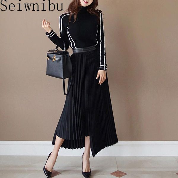 two piece dress women turtleneck striped sweater and black pleated skirt ladies 2 set 2021 year christmas winter, White
two piece dress women turtleneck striped sweater and black pleated skirt ladies 2 set 2021 year christmas winter, White