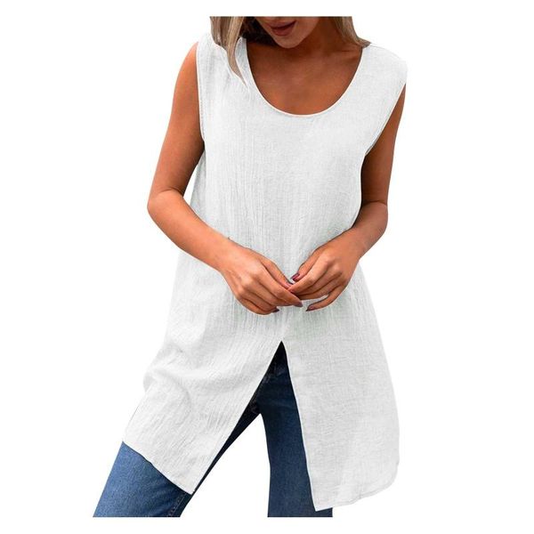 women's t-shirt womens hem slit t-shirts cotton and linen sleeveless o-neck summer female casual loose tee shirts streetwear, White
women's t-shirt womens hem slit t-shirts cotton and linen sleeveless o-neck summer female casual loose tee shirts streetwear, White